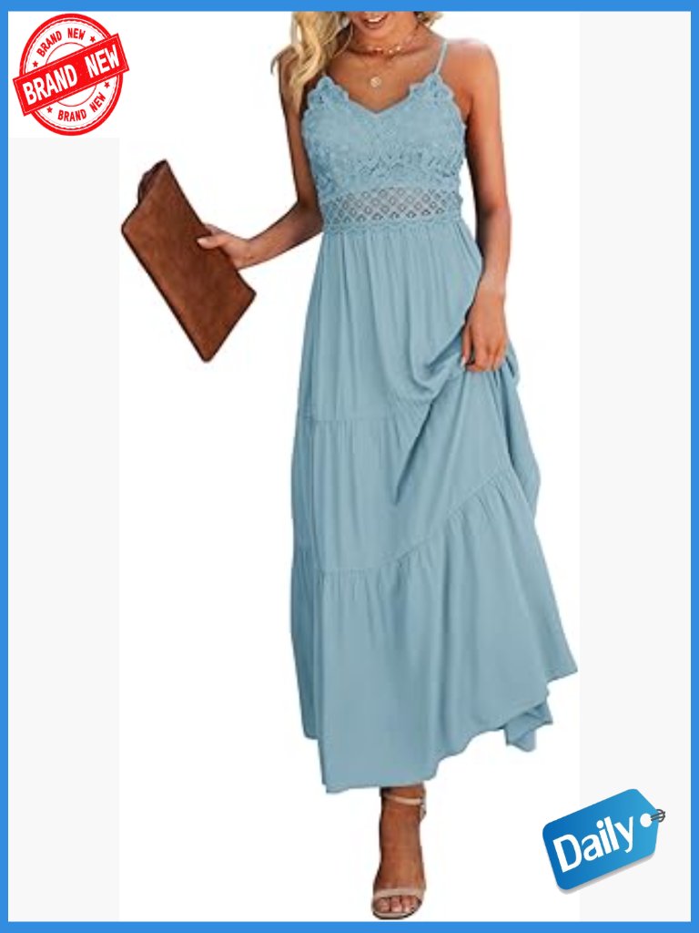 Women's Maxi Dress Crochet Lace Spaghetti Strap Beach Vacation Wedding Guest